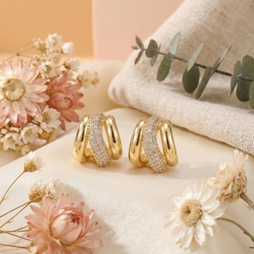 4 Pair Small Gold Hoop Earrings for Women Sensitive Ears - Hypoallergenic 14k Real Gold Plated Hoops Zirconia Cartilage Huggie Earrings Set Helix Piercing Earring Gold Jewelry for Women Gift - color: 1937 Zirconia Hoop Gold