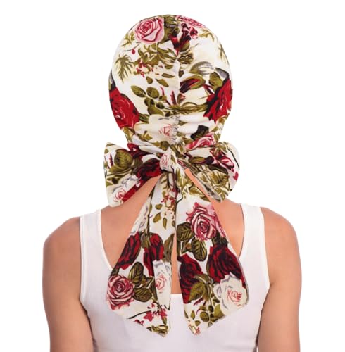 XYIYI Chemo Headwear for Womens Cancer Patients, Head Scarf Chemotherapy Headwraps Hat - color: Beige Flower