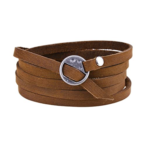 Rantanto Genuine Leather Wrap Bracelets Trendy Western Stackable Cuff Adjustable Boho Layered Bracelet Jewelry For Men Women - color: Brown