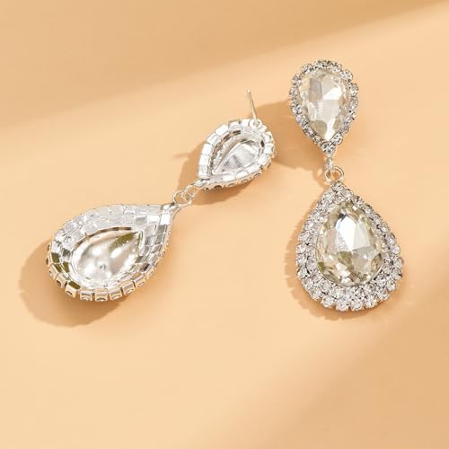 Bridal Statement Earrings for Women, Long Tassel Earrings Sparkling Rhinestones Crystals Earring Exaggerated Wedding Bridal Earrings Elegant Jewelry for Wedding Engagement Party - color: Silver