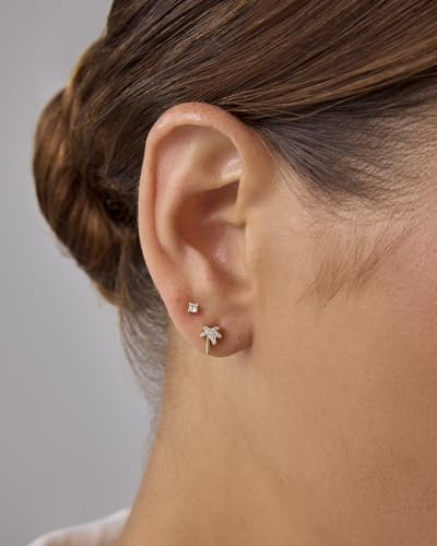 PAVOI 14K Gold Plated Dainty Flat Back Earrings for Women - Hypoallergenic Sterling Silver Posts Helix Cartilage Piercing Jewelry - Emoji Motif Bow Celestial Flatback Gold Stud Earrings Screw Back - style: Palm Tree