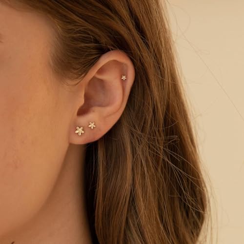 VRIUA 20G Tiny Flat Back Earrings for Women - 14K Gold/Silver Plated Small Flat Back Stud Earrings Hypoallergenic Cartilage Helix Piercing Jewelry - color: 4/5/6mm-Flower Flat Gold