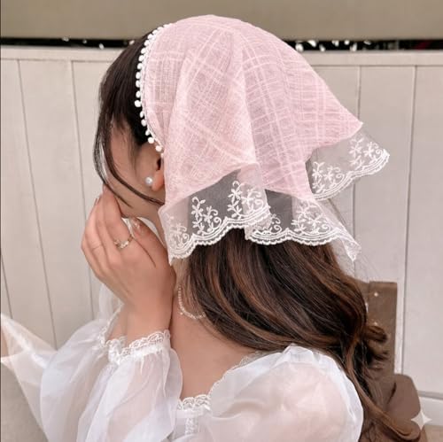 Huachi Pink Bandanas Head Scarf Headband for Women’s Hair - Lace Hair Scarf Bandana Headband - Cute Stylish Head Kerchief Summer Accessories - color: Pink