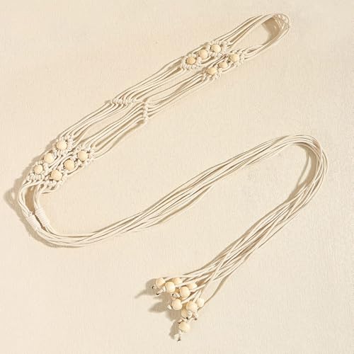 LIMHOO Women's Boho Braided Belt Adjustable Beaded Rope Waist Belts for Dresses - color: 519 White