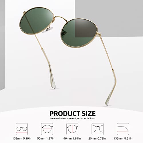 MEETSUN Round Polarized Sunglasses for Women Men Classic Retro Metal Frame Sun Glasses UV Protection - color: (3 Pack) Gold/Grey + Gold/Dark Green + Silver