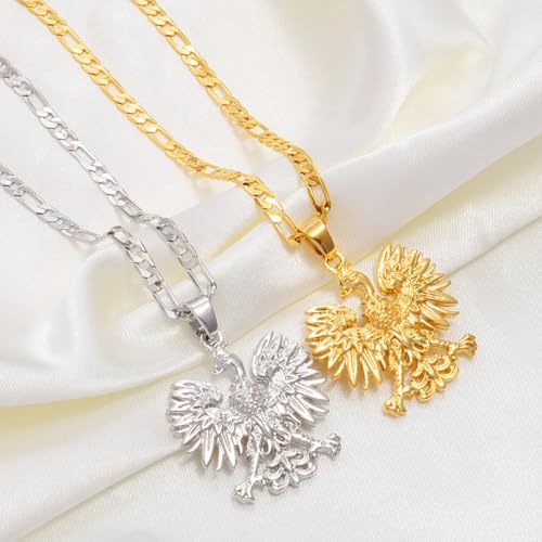 Poland Symbol Eagle Pendant Necklace for Women Men - Eagles Chain Necklace Polska Poles for Unisex - Fashion Accessories Gift Poland - Polish Jewelry Gift - color: Gold, size: 23.6 Inches