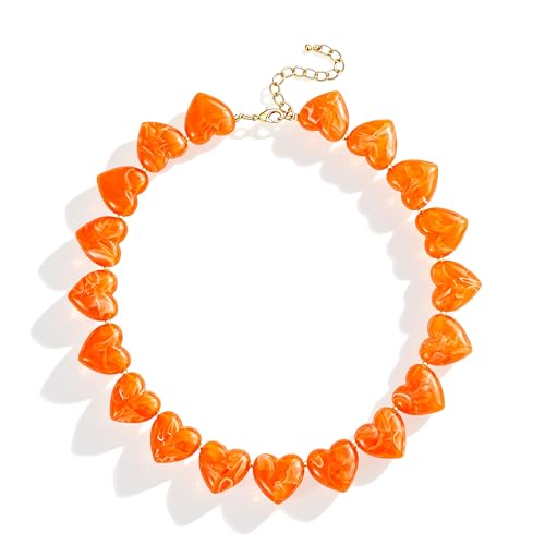 YUJIE Amber Acrylic Heart Choker Necklace for Women Vintage Punk Chunky Necklace Trendy Fashion Accessory - color: orange