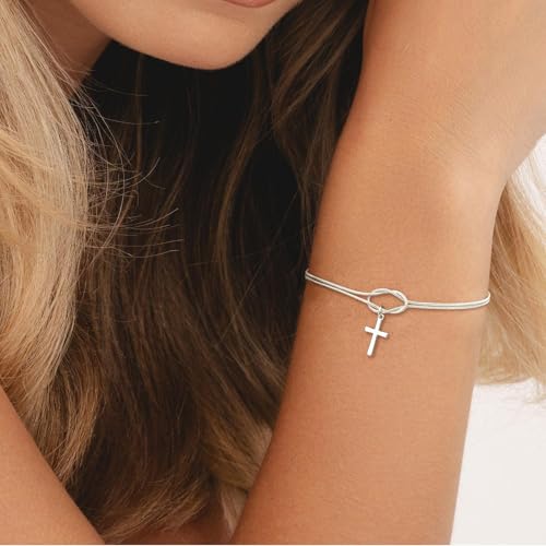 NECOCY Mothers Day Gifts Cross Bracelet for Women, Dainty 14K Gold/Silver Plated Pearl Cross Chain Bracelet Religious Christian Baptism Jesus Catholic Bracelet Jewelry Gift for Mom Wife Daughter - style: Style-3