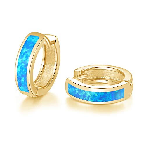 CiNily Huggie Earrings Opal Hinged Hoop Earrings Gold Plated Hypoallergenic Small Hoop Earrings for Women Teen Girls Men Sensitive Ears - color: Gold Blue