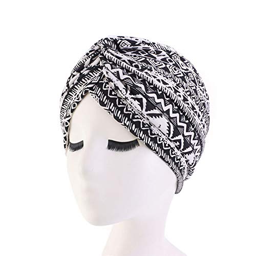 beauty YFJH Women's Cotton Turban Head Wrap Cancer Chemo Beanies Cap Headwear Cap Bonnet Hair Loss Hat - color: Ethnic Black