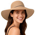 Sun Hats for Women, Straw Hats UPF 50+ Sun Protection, Wide Brim Womens Beach Hat for Summer Travel - color: Khaki