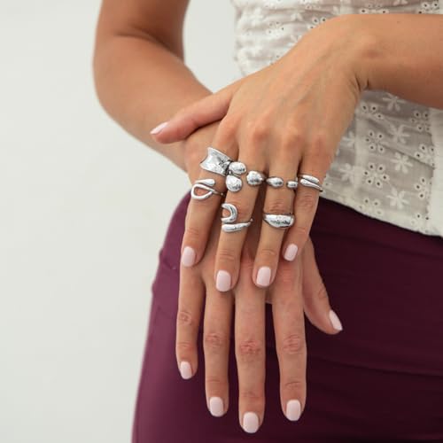 Chunky Gold Rings for Women Non Tarnish Silver Chunky Rings Set Adjustable Thick Statement Ring Gold Stackable Ring for Women Trendy Fashion Silver Jewelry - style: Style6
