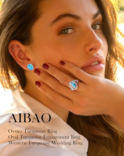 AIBAO 4-12 Ct Large Oval Engagement Rings for Women Natural Turquoise/Lapis Lazuli/Malachite Celtic/Infinity/Love Knot Halo Ring Size 6 to 10 Anniversary Christmas Valentines Gift - style: 4.6 Ct Orange Oyster Turquoise & Created White Sapphire