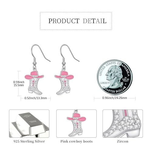 Western Earrings for Women 925 Sterling Silver Turquoise Western Country Dangle Drop Earrings Country Jewelry Gifts for Cowgirl Cowboy - style: Cowboy Boot-Pink