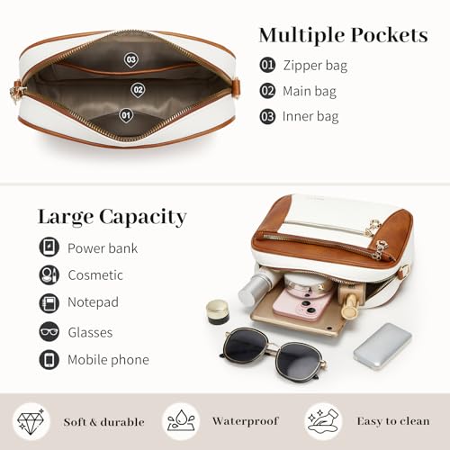 Crossbody Purse for Women Small Crossbody Bags Trendy Vegan Leather with Adjustable Shoulder Straps Gift for Mother Wife Mom - color: Brown With Beige Minimalism Upgrade