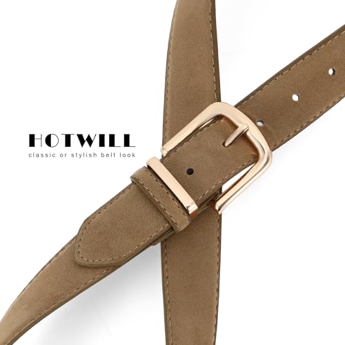 HOTWILL Women Suede Belt for Jeans Dresses Fashion Chunky Ladies Waist Belts with Gold Buckle - color: Taupe, size: Medium: 29"-32" (Pant 8-10)