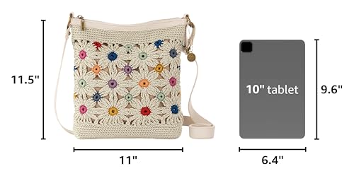 The Sak Lucia Crossbody Bag in Crochet, Convertible Purse with Adjustable Shoulder Strap - color: Natural Multi Flower