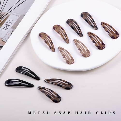 20 PCS Metal Snap Hair Clips Water Drop No Slip Barrettes for Women Bright Small Hair Clips For Thick And Thin Fine Hair,Black Tortoiseshell,1.97 x 0.5 In. - color: Black Tortoiseshell