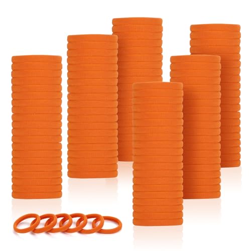 LuSeren 120 Pcs Orange Hair Ties for Women, No Damage Soft Seamless Nylon Hair Elastics for Thick Hair, Ponytail Holders, Solid Orange Hair Accessories - color: Orange