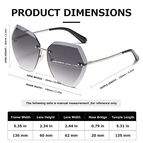 AEVOGUE Sunglasses For Women Oversized Rimless Diamond Cutting Lens Sun Glasses AE0534 - color: Silver&gray