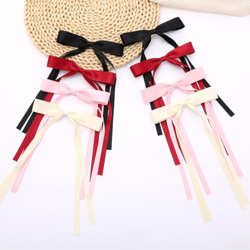 Hair Bows for Women,Ribbon Hair Bows With Long Tail,Hair bow clips Hair Barrettes for Women Accessories (Black, Beige, Pink, Red) - color: Black, Beige, Pink, Red