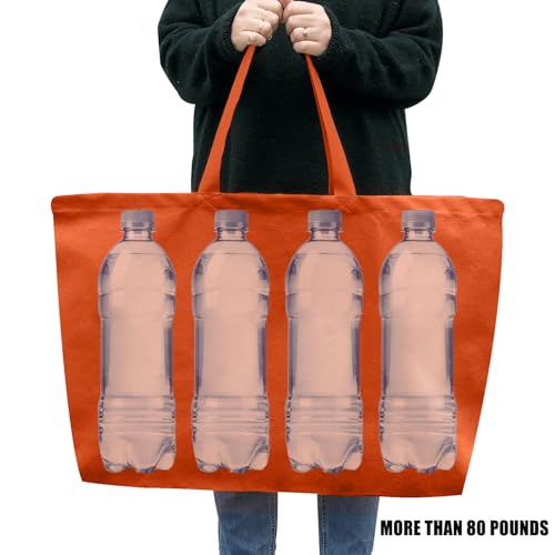 Large Canvas Tote Bag-Extra Big Shopping Beach Totes Bags Reusable Largest Grocery Plain Solid Bag 28"x8"x16" - color: Orange