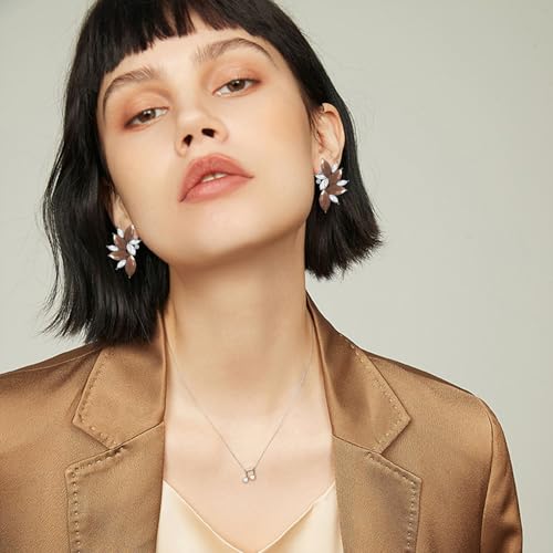 Bohemian Statement Sparkly Colourful Fancy Rhinestone Crystal Flower Dangle Drop Stud Earrings Vintage Wedding Bridal Prom Earrings for Women - color: Brown
