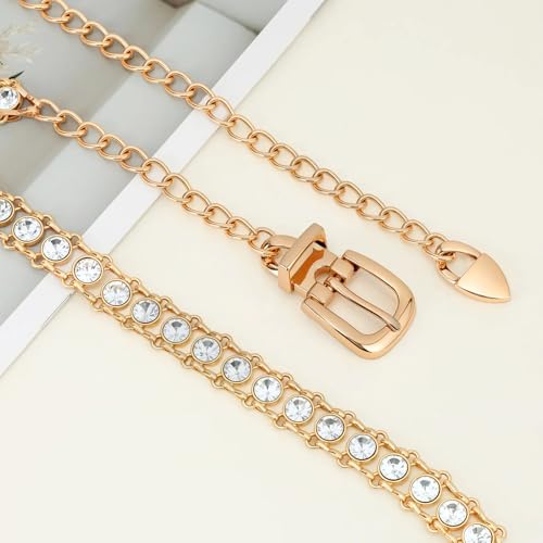 YooAi Chain Belts Leather Waist Belt for Women Layered Metal Chain Belt - size: XL/2XL: fits waist from 41"-46", style: Gold Rhinestsone