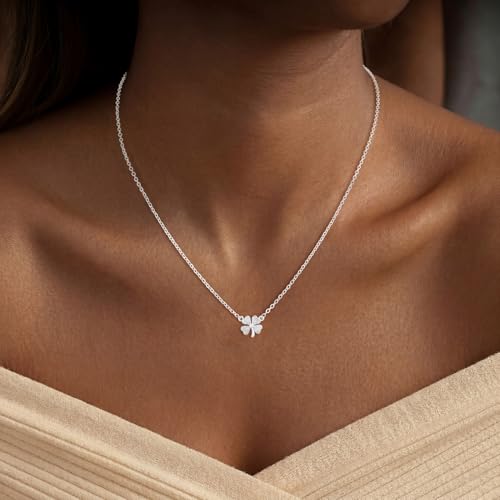 Dainty Gold Necklaces for Women Trendy Non Tarnish 14K Gold Plated Cubic Zirconia Necklace Layered Simple Cute Four Leaf Clover Choker Jewelry Birthday Gifts - color: Silver, style: Cable CZ-3