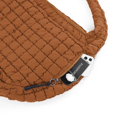ODODOS Quilted Carryall Tote Bag for Women Crossbody Hobo Lightweight Padding Shoulder Bag - color: Glazed Ginger
