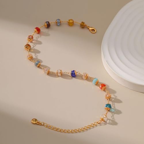 Yumikoo 18k Gold Plated Anklet Ankle Bracelets for Women - style: Colorful Round Beads