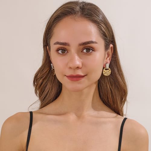 MUYAN Gold and Silver Boho Hammered Dangling Earrings for Women Modern Statement Finish Dangle Drop Earrings Jewelry - color: A Gold and Silver