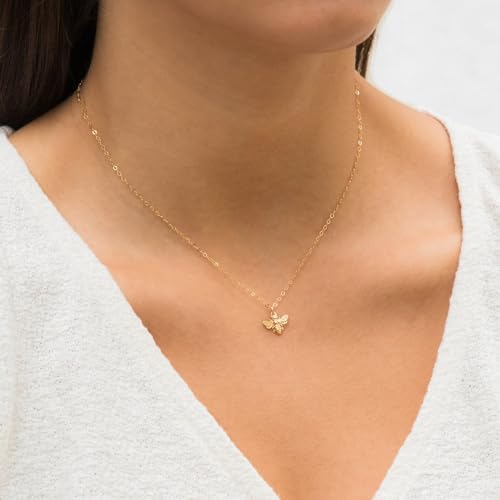 LLWOM Gold Necklace for Women-14k Gold Plated Infinity Necklace Star Of David Necklace Evil Eye Cross Pendants Heart Dainty Gold Necklace For Women - color: Gold, style: Bee Necklace