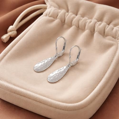 LeCalla 925 Sterling Silver Drop & Dangle Earrings for Women | Handmade Hammered Textured Drop Dangle Earring Jewelry | Women's Hammered Earrings Jewelry for Gift Mom Wife - color: Teardrop