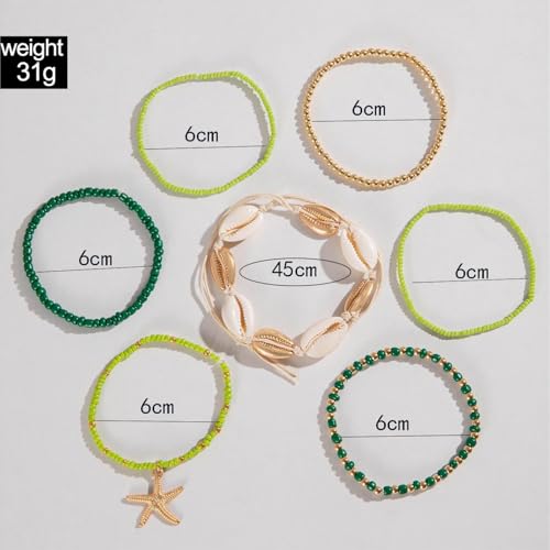 Pingyongchang Bohemian Stackable Shell Beaded Ankle Bracelets for Women Colorful Boho Multi-Layer Seashell Gold Starfish Adjustable Handmade Braid Bracelet Summer Beach Holiday Accessories Gifts - color: Green