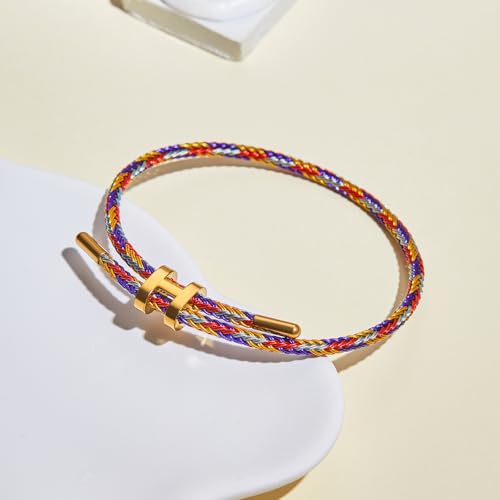 AIMADE Bracelets for Women Adjustable Charm Bracelet, 18k Gold-plated Buckle Design Titanium Steel Wire Rope Women's Gift Jewelry - color: Multicolour-A