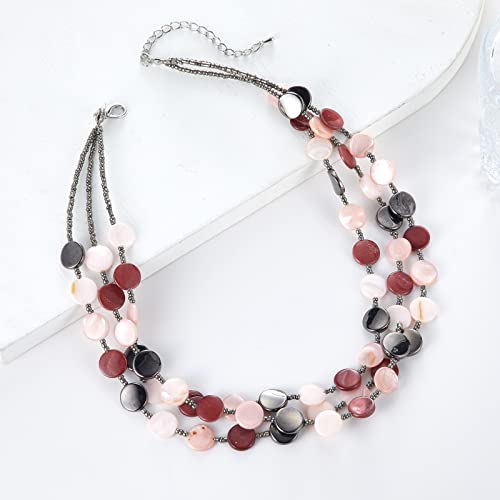Noessla Layered Beaded Chunky Necklace for Women Boho Two-color Shell Statement Necklace Fashion Collar Costume Jewelry Gifts for Mum - color: Pink