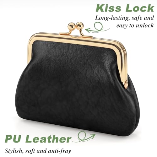Coin Purse, Small PU Leather Change Purse, Coin Wallet with Clasp, Car Change Holder Pouch for Woman Men Kids Girls, Black - color: Black