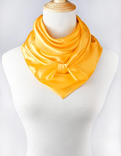 vabovin Satin Head Scarf for Women Solid Color, 35×35 in | Silk Feel Neckerchief, Hair Scarf, Fashion Bandana, Headscarf, Headband, Hair Wrap Sleeping, Daily Fashion Styling - color: 219 Gold Yellow
