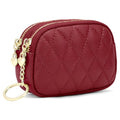 SENDEFN Women's Coin Purse Genuine Leather Wallet Small 2 Zippers Change Pouch Purse with Keychain Ring - color: 2-Red