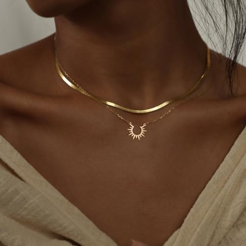 LLWOM Gold Necklace for Women-14k Gold Plated Infinity Necklace Star Of David Necklace Evil Eye Cross Pendants Heart Dainty Gold Necklace For Women - color: Gold, style: Gold Radiant Sun