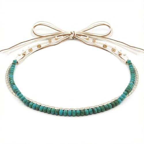 Hat Band for Cowboy Cowgirl, Turquoise Hand Made Replaceable Beaded Belt for Panama Fedora - color: Sugar