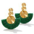 Women's Dark Green Boho Fringe Earrings, Statement Dangling Green Earrings, Bohemian Hippie Fringe Jewelry for Party, Date & Social Occasions