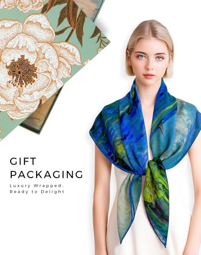 PoeticEHome Cashmere Scarf Wrap 36"x36" - Featherlight & Wrinkle-Free Artistic Square Shawl for Travel & Office, Gift Ready - color: Seascape at Saintes-maries - 36"