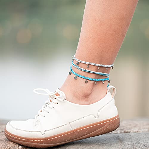 FANCY SHINY String Ankle Bracelets Waterproof Rope Anklets Braided Beach Boho Coin Anklets Cute Friendship Foot Jewelry for Women - style: Blue/Gray