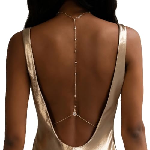 Bride Backless Rhinestone Waterdrop Body Chain Belly Waist Necklace - color: Gold