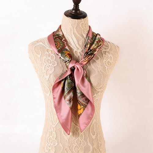 35 x 35 Women's Fashion Pattern Large Square Silk Like Hair Scarf Head Sleeping Wrap Satin Neck Bandana for Gift… - color: Big Cashew Pink
