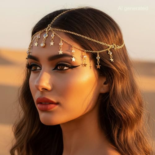 Aukmla Gold Head Chain Jewelry Star Headpiece Hair Chains for Women | Boho Hair Head Piece Jewelry Stars Headdress Festival Hair Accessories