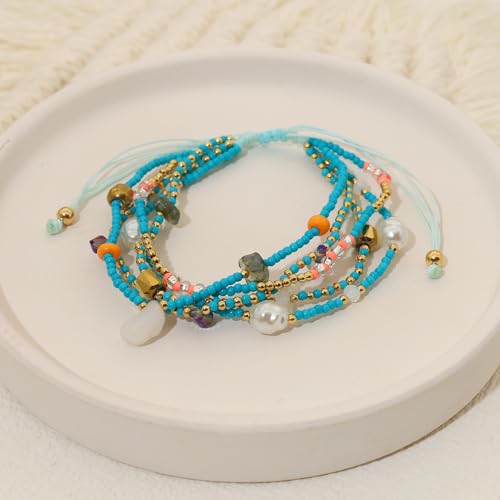 Fuqimanman2020 Boho Braided Beaded Ankle Bracelets Handmade Adjustable Beach Wrap Bracelet Draw String Anklets Bracelets Gifts for Women - color: Turquoise B
