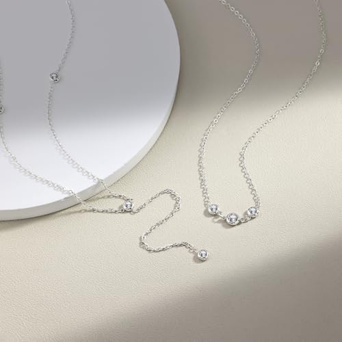 DALI Long Gold Necklaces for Women, Dainty Layered Sterling Silver Plated Y Shaped Necklace Stack Non Tarnish Cross CZ Pendant Long Chain Choker Adjustable Necklaces Jewelry for Vacation Christmas - color: Silver CZ Long Necklace